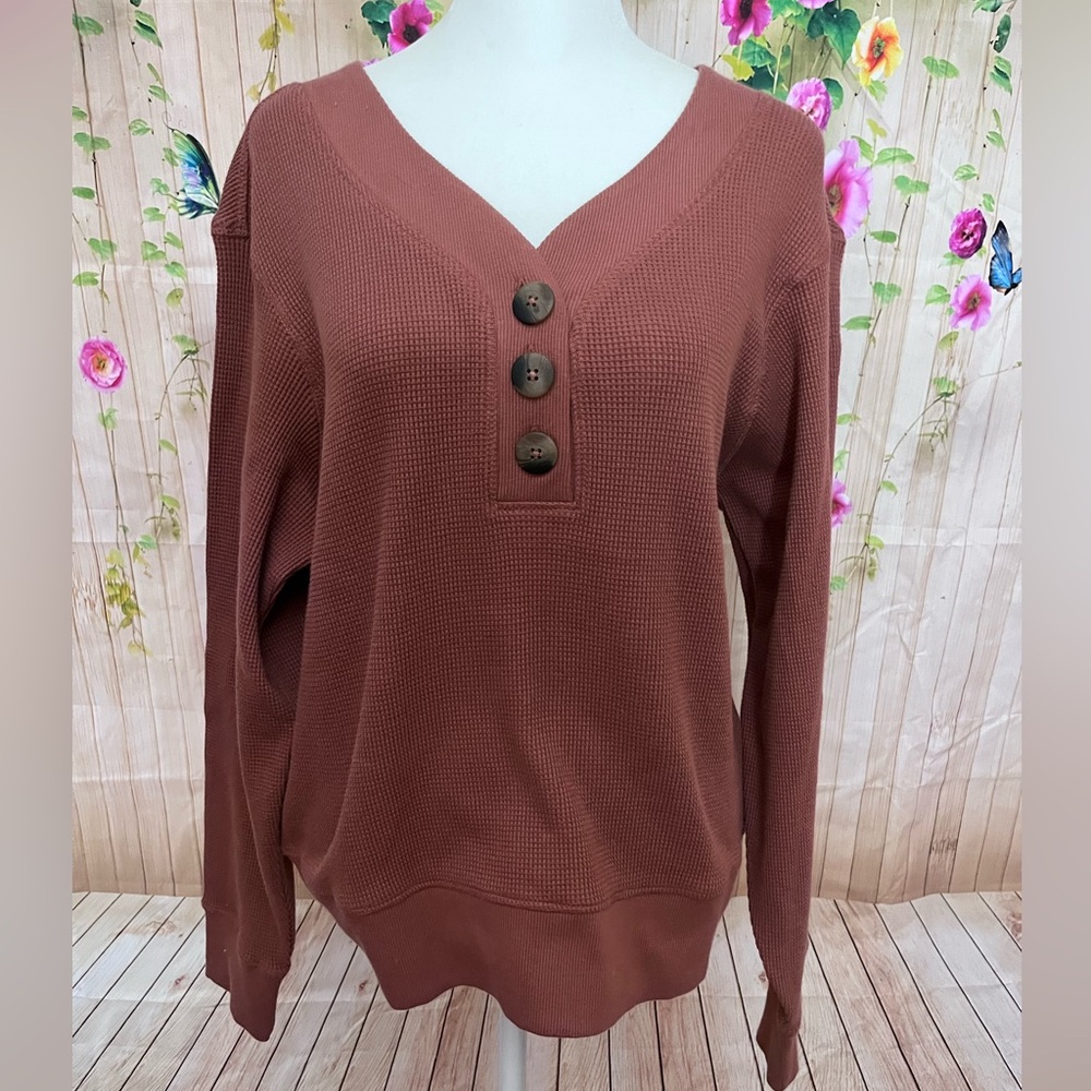 NWT Pact Women's Sienna Thermal Waffle Henley Pullover - Picture 10 of 16